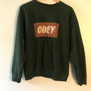 Obey green sweatshirt with red paisley square